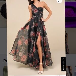 Lulus Truly Extraordinary Black Floral Organza One-Shoulder Maxi Dress